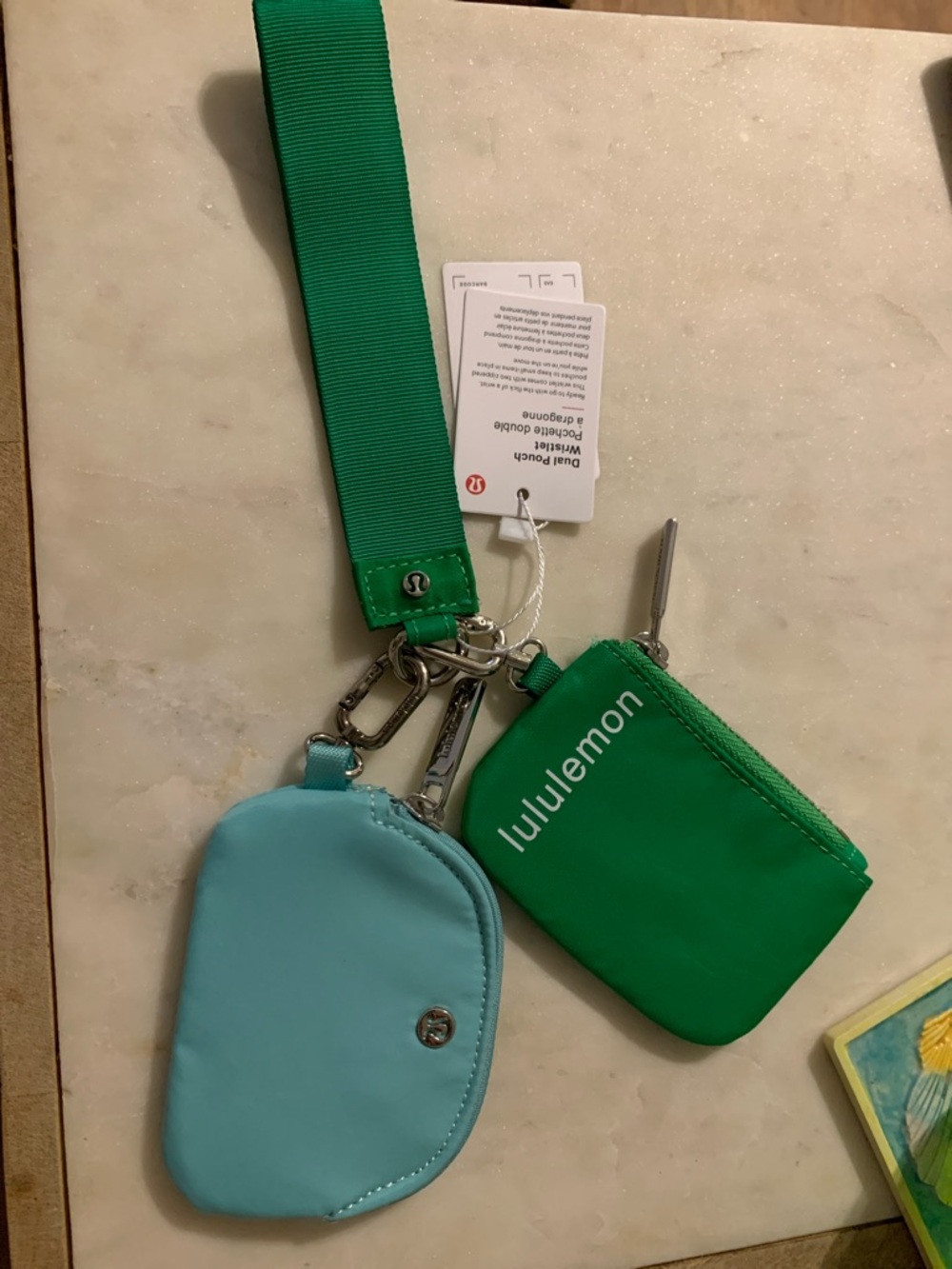 lululemon athletica Green & Light Blue Key Card Holder Wristlet